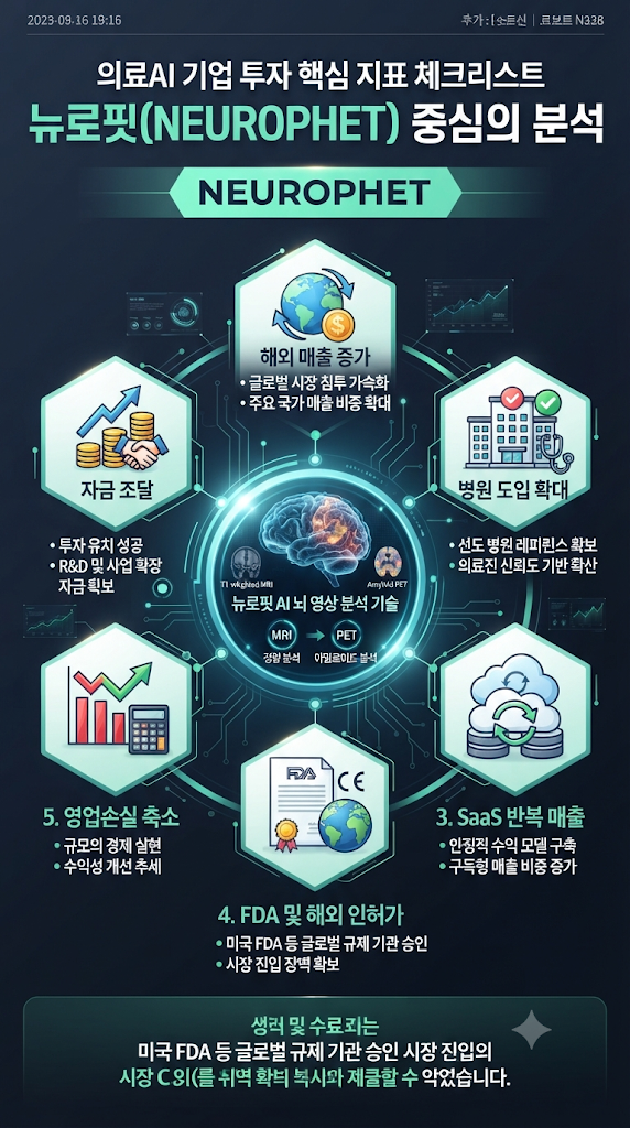 뉴로핏 투자자가 확인해야 할 해외 매출과 병원 도입, 반복 매출, 수익성 체크포인트 인포그래픽