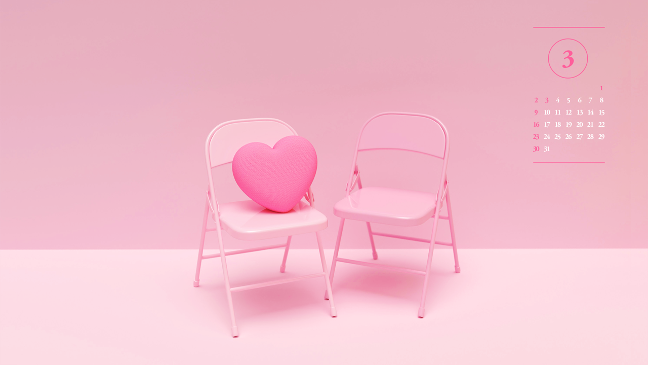 03 핑크색 하트쿠션 A - 2025년3월 노트북배경화면
