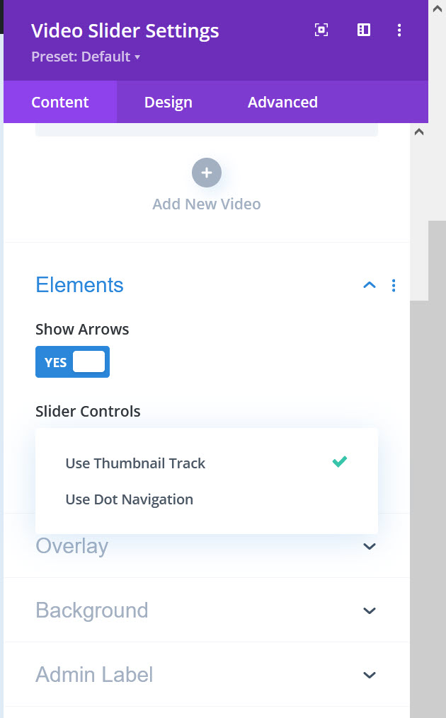 워드프레스 Divi 테마의 동영상 슬라이더 - 화살표, 썸네일 표시 설정
