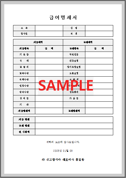 급여명세서 (1) 서식 미리보기
