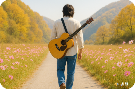 가을 코스모스길을 걷는 모습