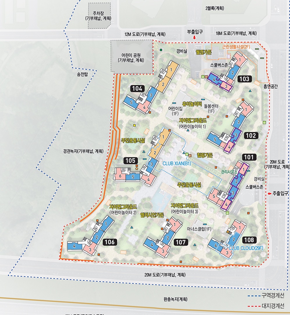 원주자이 센트로 동・호수 배치 조감도