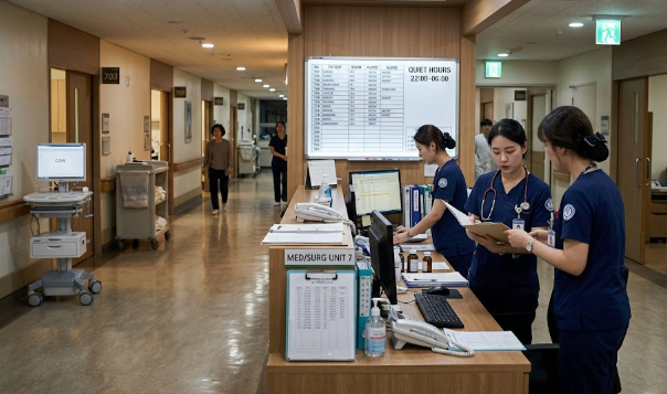 내과병동에서 분주하게 일하는 간호사
