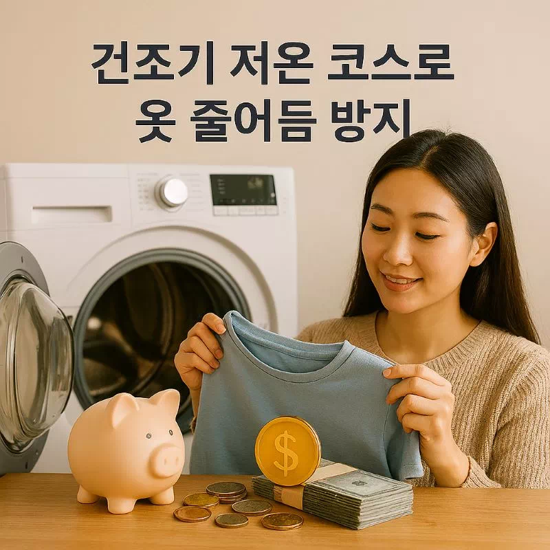 건조기 저온 코스를 통해 옷 줄어듦을 방지하는 모습. 옷감 손상 없이 안전하게 건조하는 방법