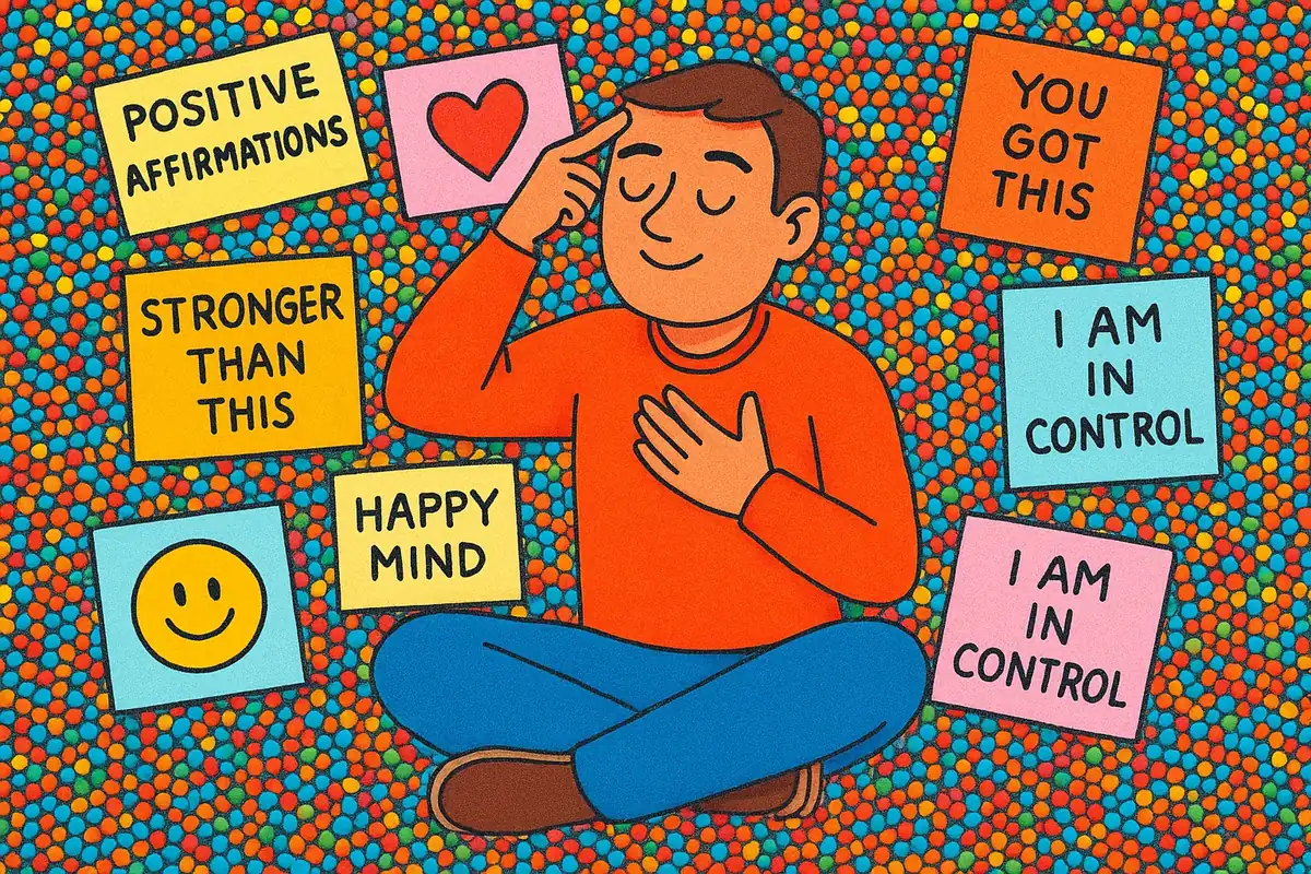 긍정 확언과 명상하는 사람의 일러스트