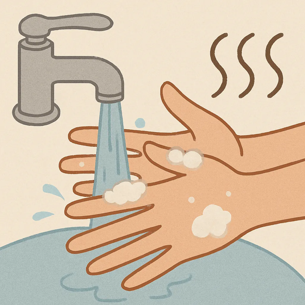 비누-거품과-물로-씻는-손이-미끄러운-상태를-표현한-일러스트