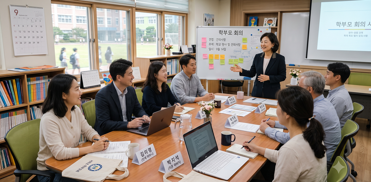 학교에서 학교회의에 참석하는 학부모들의 모습