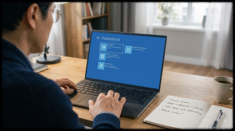 Windows 11 복구 환경의 시작 설정에서 안전 모드로 부팅하는 모습