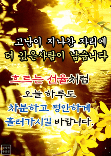 흐르는 강물과 햇살 속에서 인생의 여유를 전하는 감동 글귀 이미지