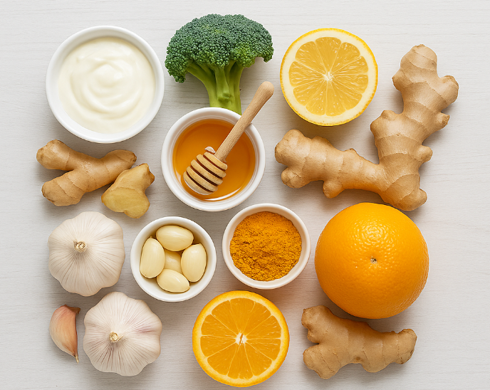 면역력을 높이는데 효과적인 자연식품(꿀,생강,마늘,강황,오랜지,레몬,파프리카)