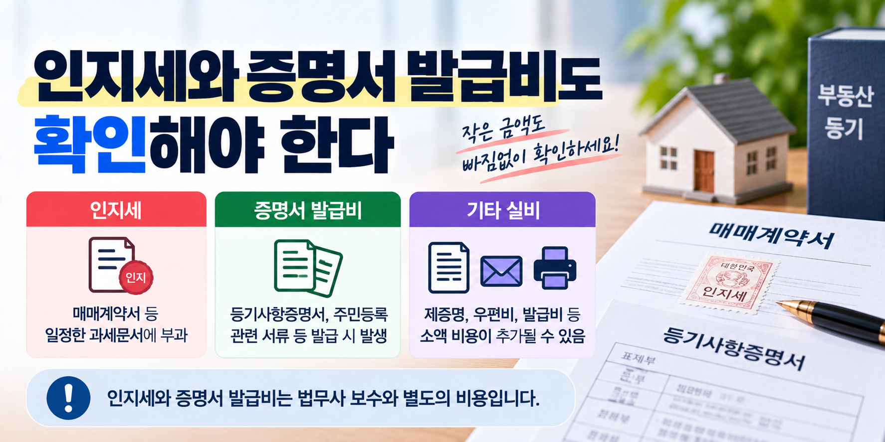 부동산 매매 인지세와 증명서 발급비·기타 실비 구분 이미지