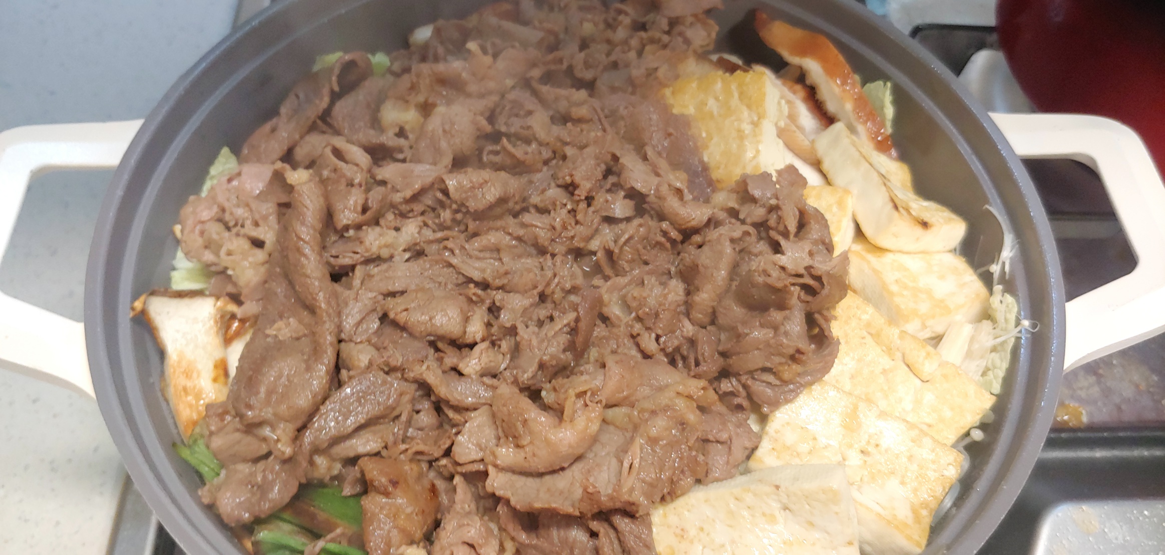 쑥갓이 없었어요! 고기는 가운데 소복히 덮어주세요.