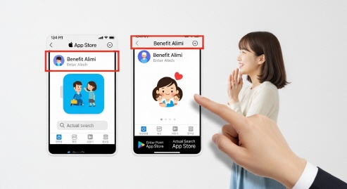 앱스토어 검색창에 '혜택알리미' 입력하는 손