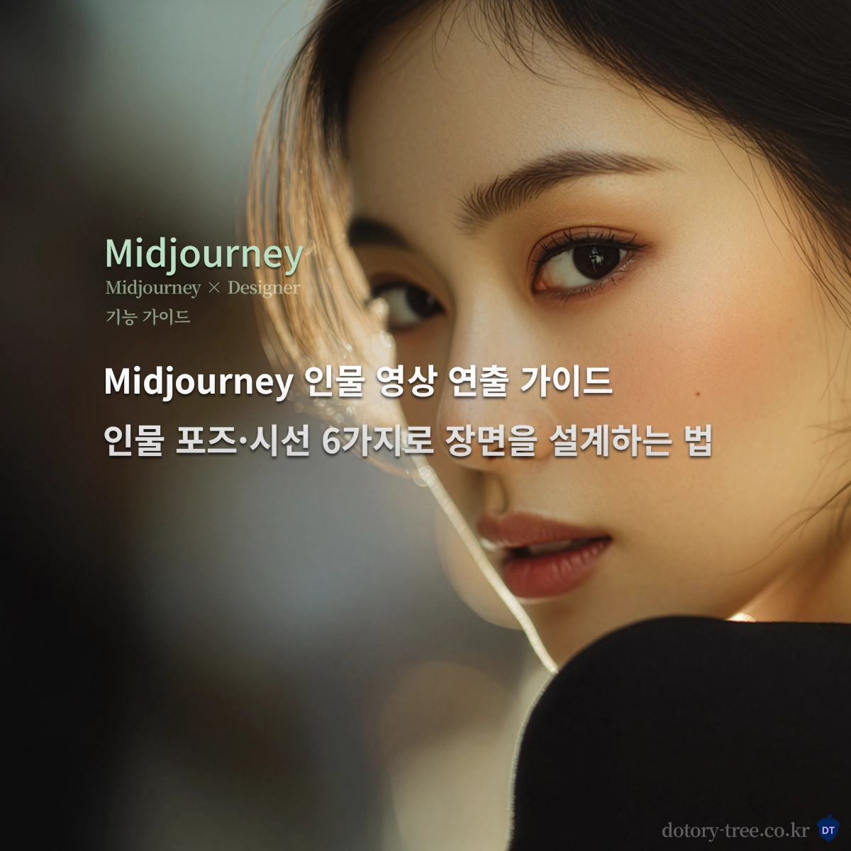 미드저니 인물 연출 가이드, 시네마틱한 조명과 깊이감 있는 시선, 한국 여성 모델의 감성적인 포트레이트 썸네일 이미지_Midjourney