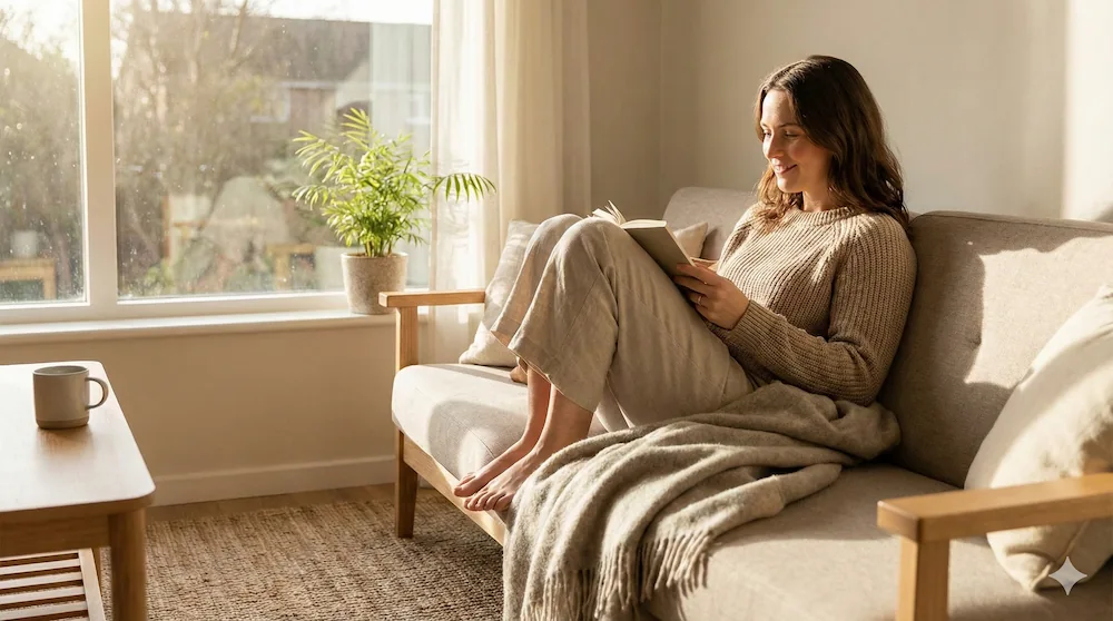 집에서 휴식을 취하며 회복에 집중하는 모습