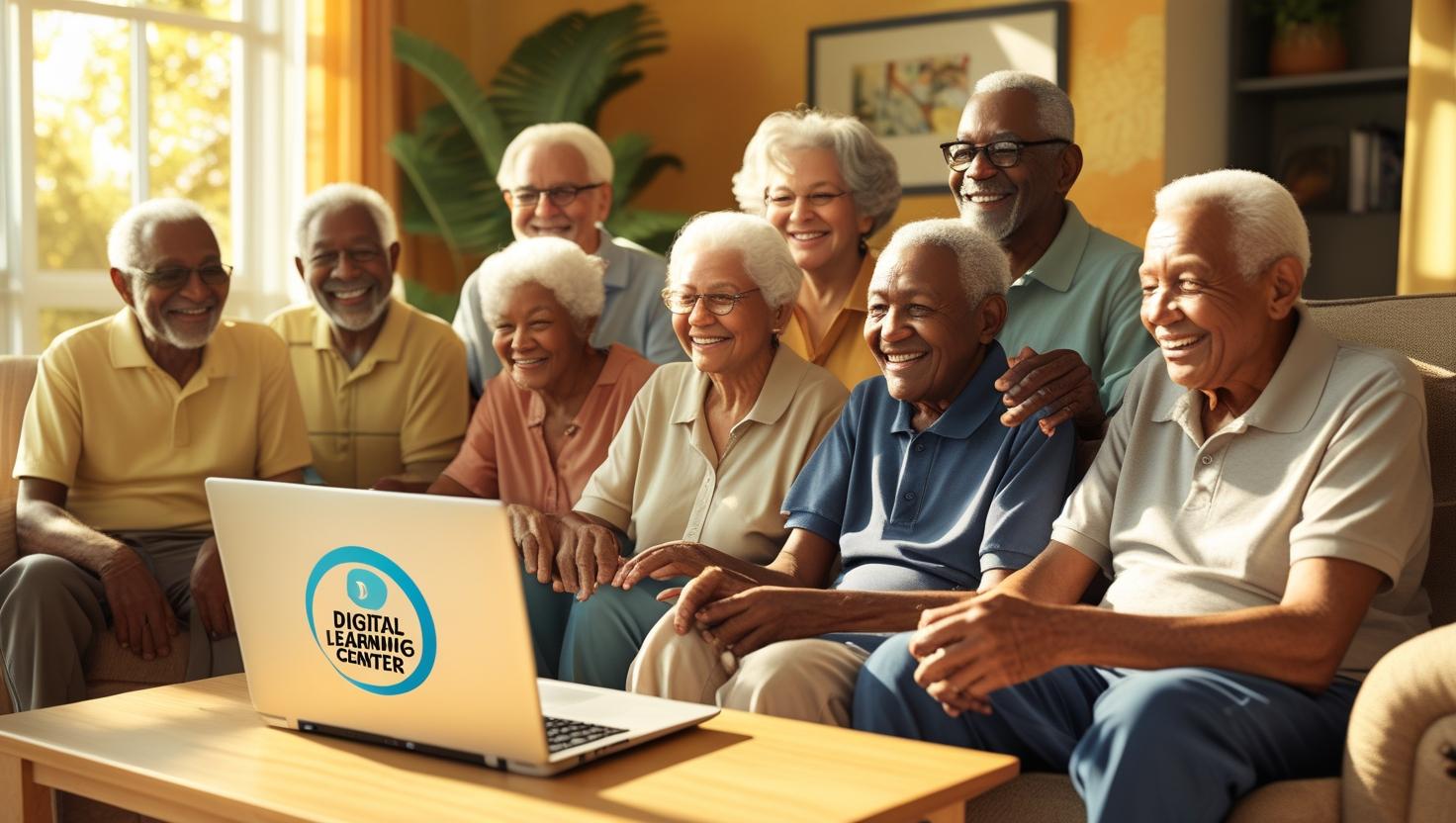 휴대폰으로 단체 온라인 학습을 하고 있는 모습