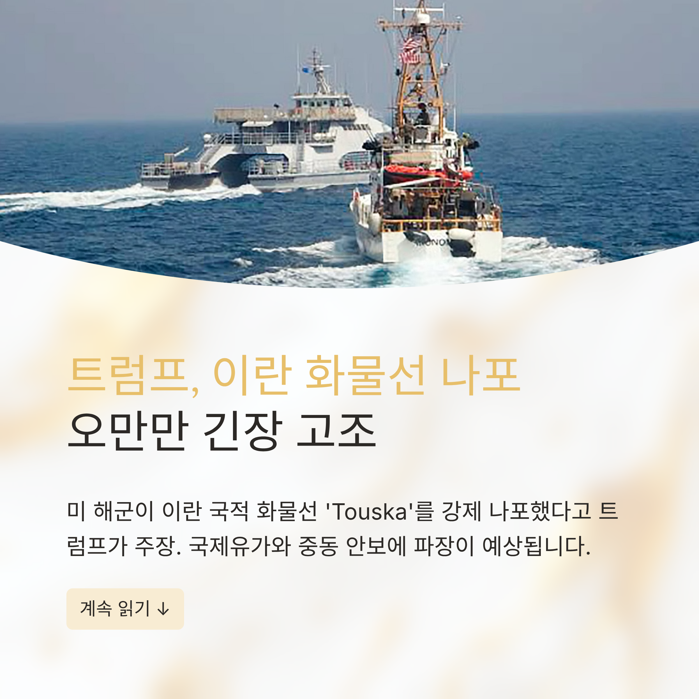 트럼프 이란 국적 화물선 나포 오만만 긴장 고조 국제유가 변수 분석