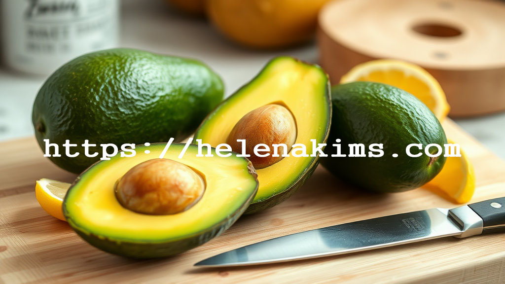나무 도마 위에 반으로 잘린 아보카도 모습