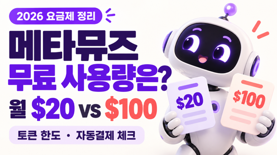 메타뮤즈 무료 사용량 얼마나 될까?｜월 20달러&middot;100달러 요금제 차이&middot;토큰 한도&middot;자동결제 총정리