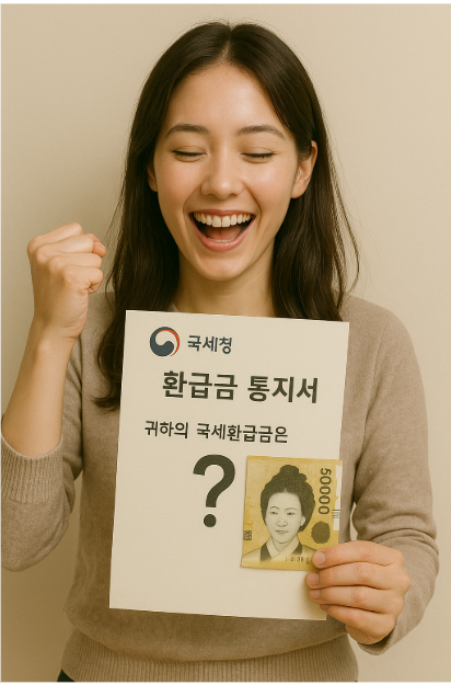 국세 환급금을 확인하고 환호하는 여성