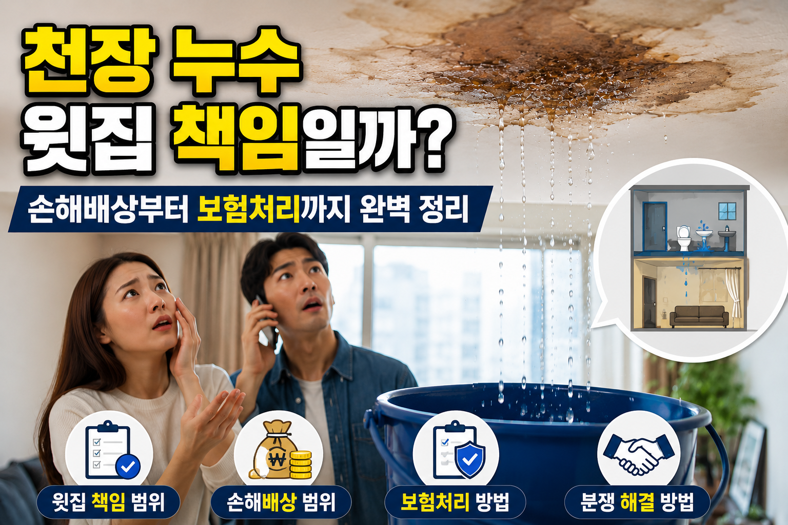 천장 누수 윗집 책임일까? 손해배상부터 보험처리까지 완벽 정리 관련 사진