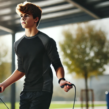 줄넘기를 하고 있는 10대 남자 소년