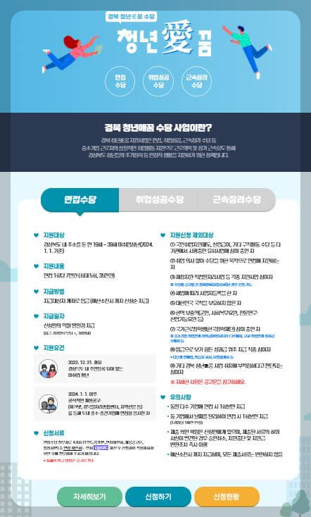 경북 청년수당 청년애꿈 홈페이지 신청하기 화면