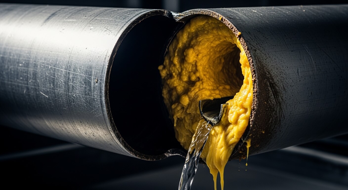 관과 관사이가 이물질로 인해 좁아죠 물이 졸졸흐르는모습