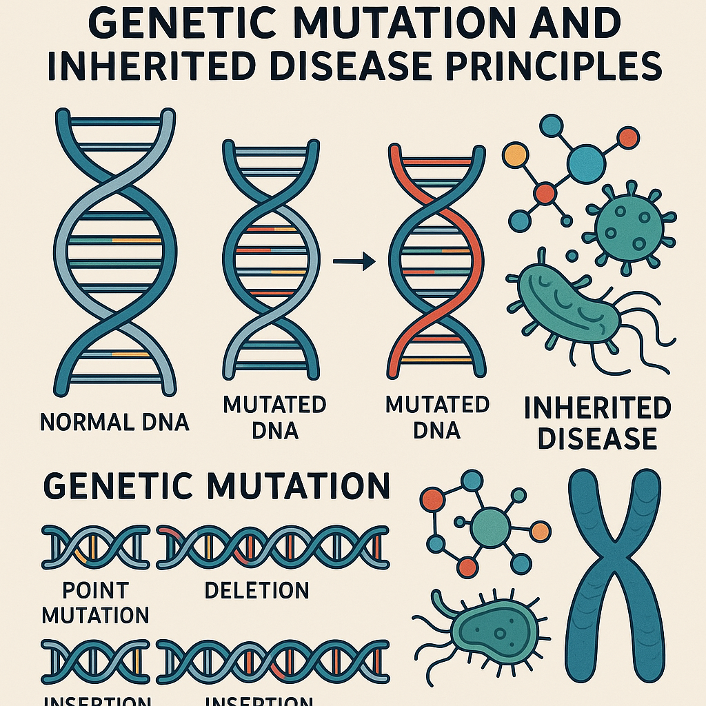 유전자 변이의 발생 기전과 주요 유전병 사례에 기반한 병리적 발생 원리관련 이미지