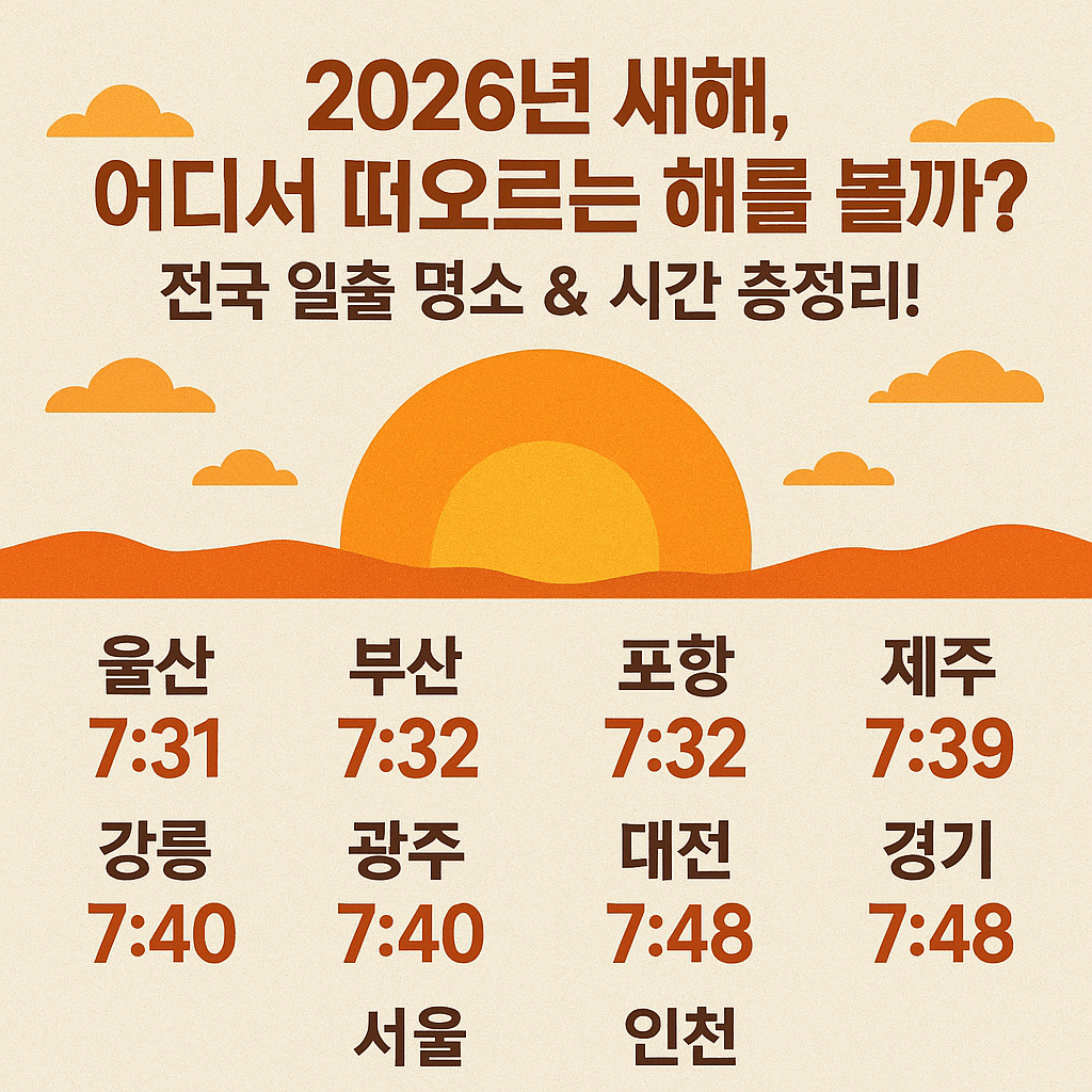 🌅 2026년 새해, 어디서 떠오르는 해를 볼까? 전국 일출 명소 &amp; 시간 총정리!