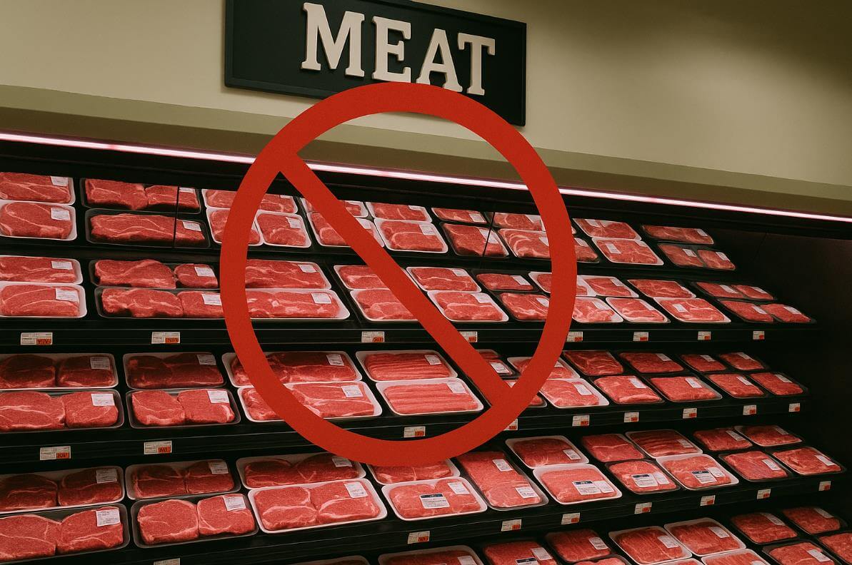 마트 정육코너 미국산 소고기에 불매 표시된 장면