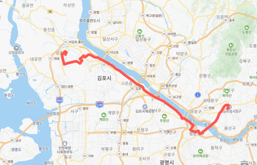 김포-서울-8600번-버스-노선-지도