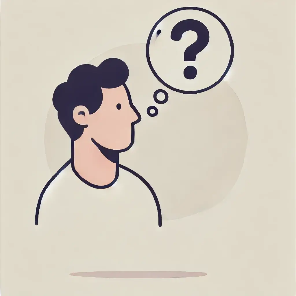 생각 풍선에 물음표가 표시된 남자