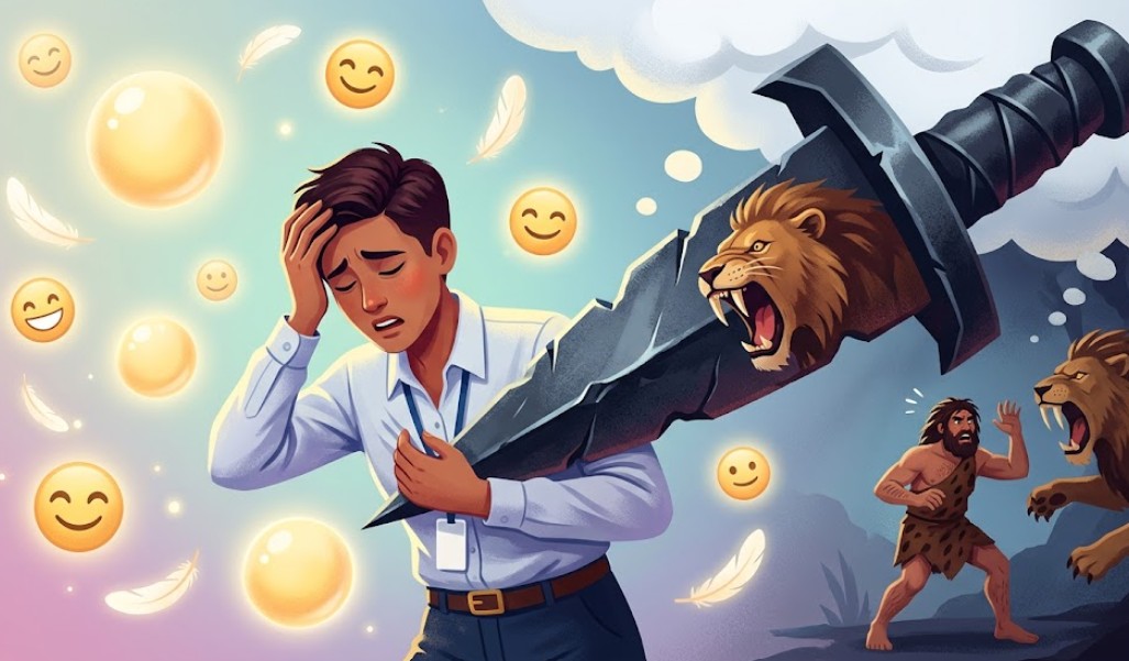 여러 번의 칭찬(밝은 웃는 얼굴들과 솜털처럼 가벼운 거품들) 속에서도, 단 한 번의 비판(가슴을 찌르는 크고 무거운 쇳덩이 칼)이 훨씬 더 크고 무겁게 다가오는 상황을 묘사