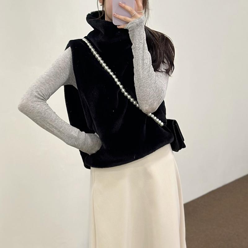 4color 터틀넥 목폴라 밍크 페이크퍼 조끼 베스트