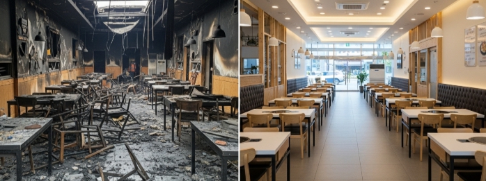 중구 상가 음식점 화재 원상복구