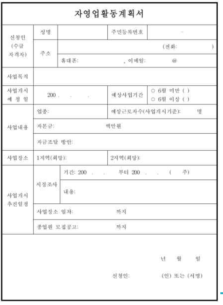 자영업 활동 계획서
