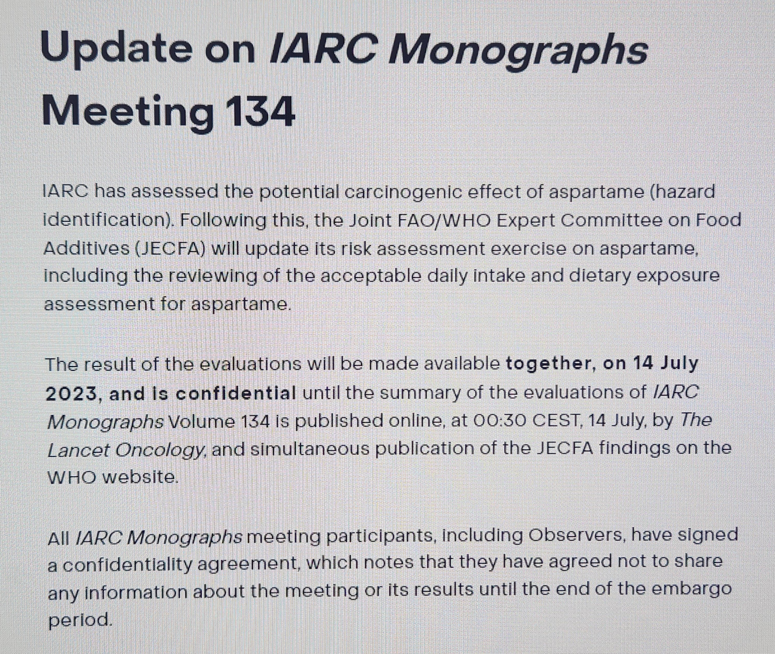IARC에서 발표한 아스파탐의 발암 유해성 게시글