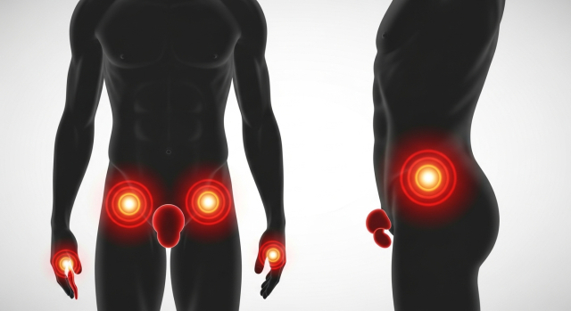 전립선염 증상, 회음부·허리 통증 부위 실루엣