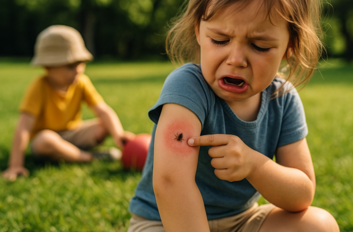 야외활동을 하는 중 진드기에 물리는 사진