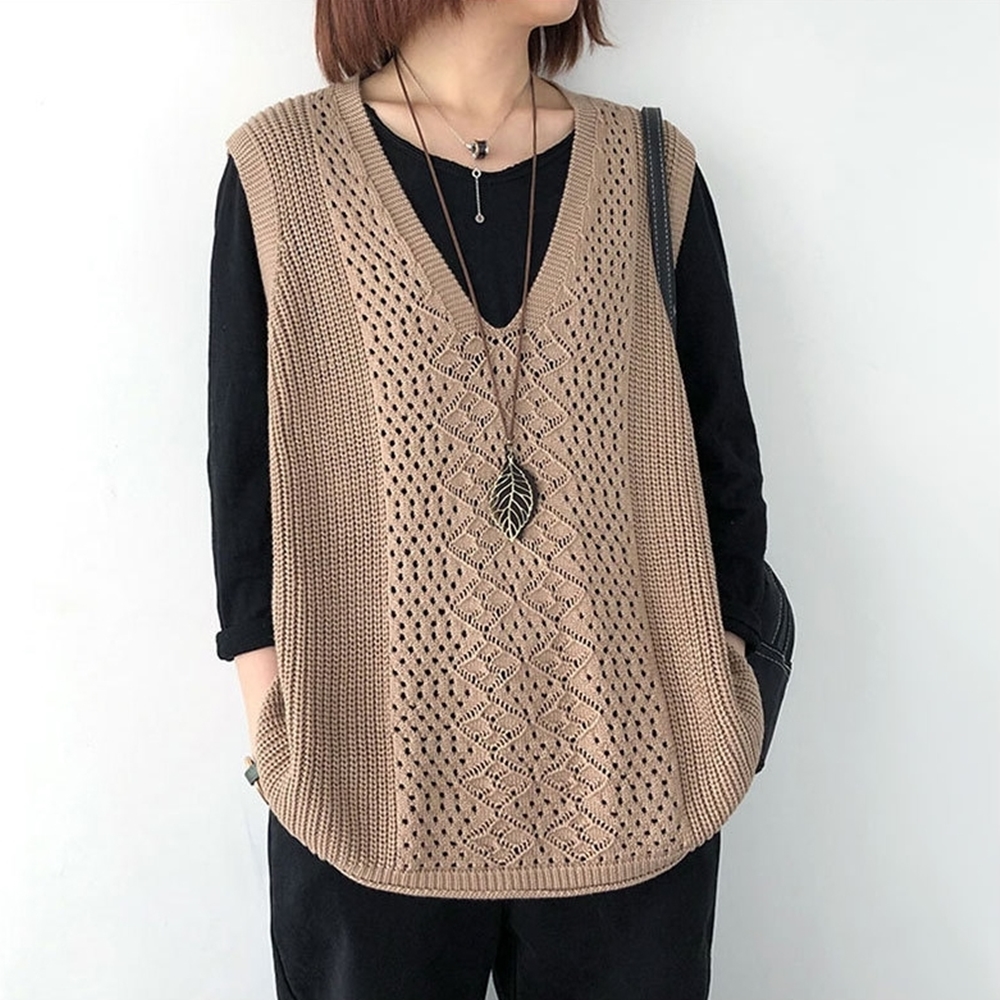 가을조끼 여름조끼 여성 빅사이즈 오버핏니트조끼 베스트