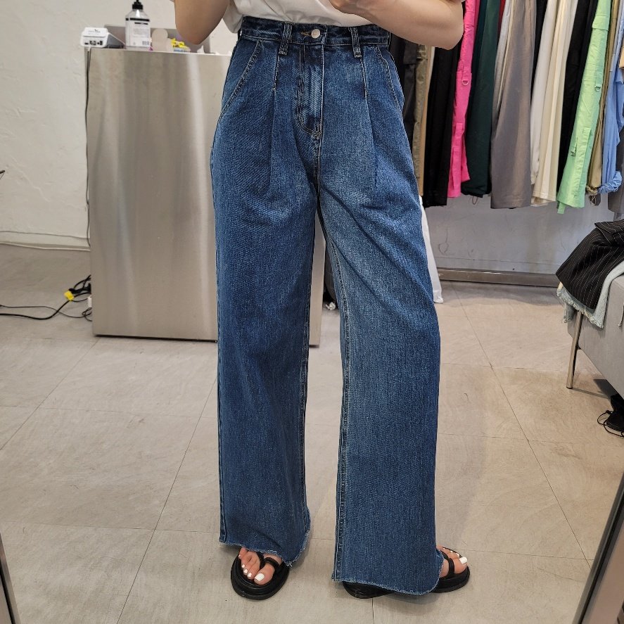 레브시티 핀탁와이드청바지 진청 원컬러