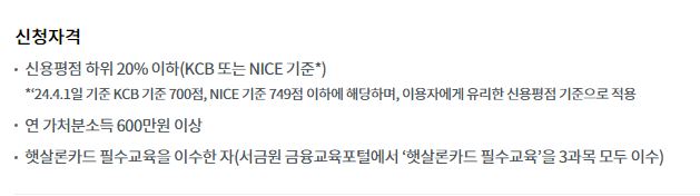 햇살론카드 신청자격 신청방법 한도증액