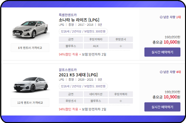 제주THE렌트카 제주 렌트카 요금표, 중형