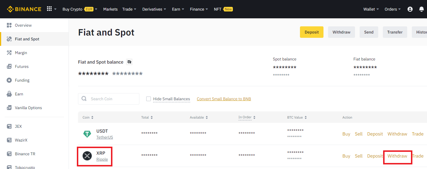 바이낸스 리플 출금하기 클릭