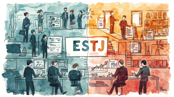 ESTJ는 조직을 관리하고, 체계적으로 목표를 달성하는 데 강점을 가진 유형입니다에 관한 그림입니다