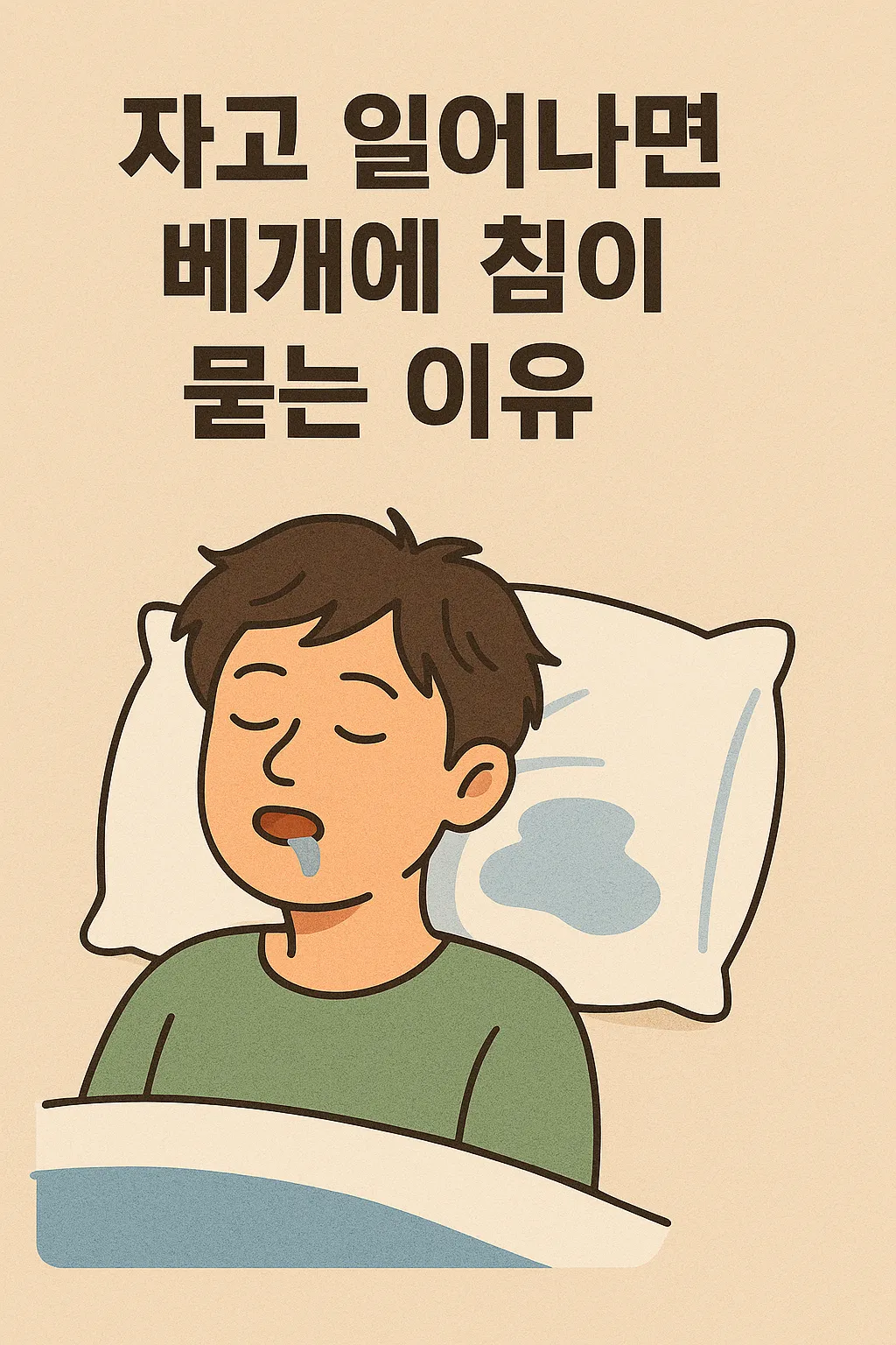 자는-도중-침을-흘려-베개에-묻은-상태를-표현한-일러스트-이미지