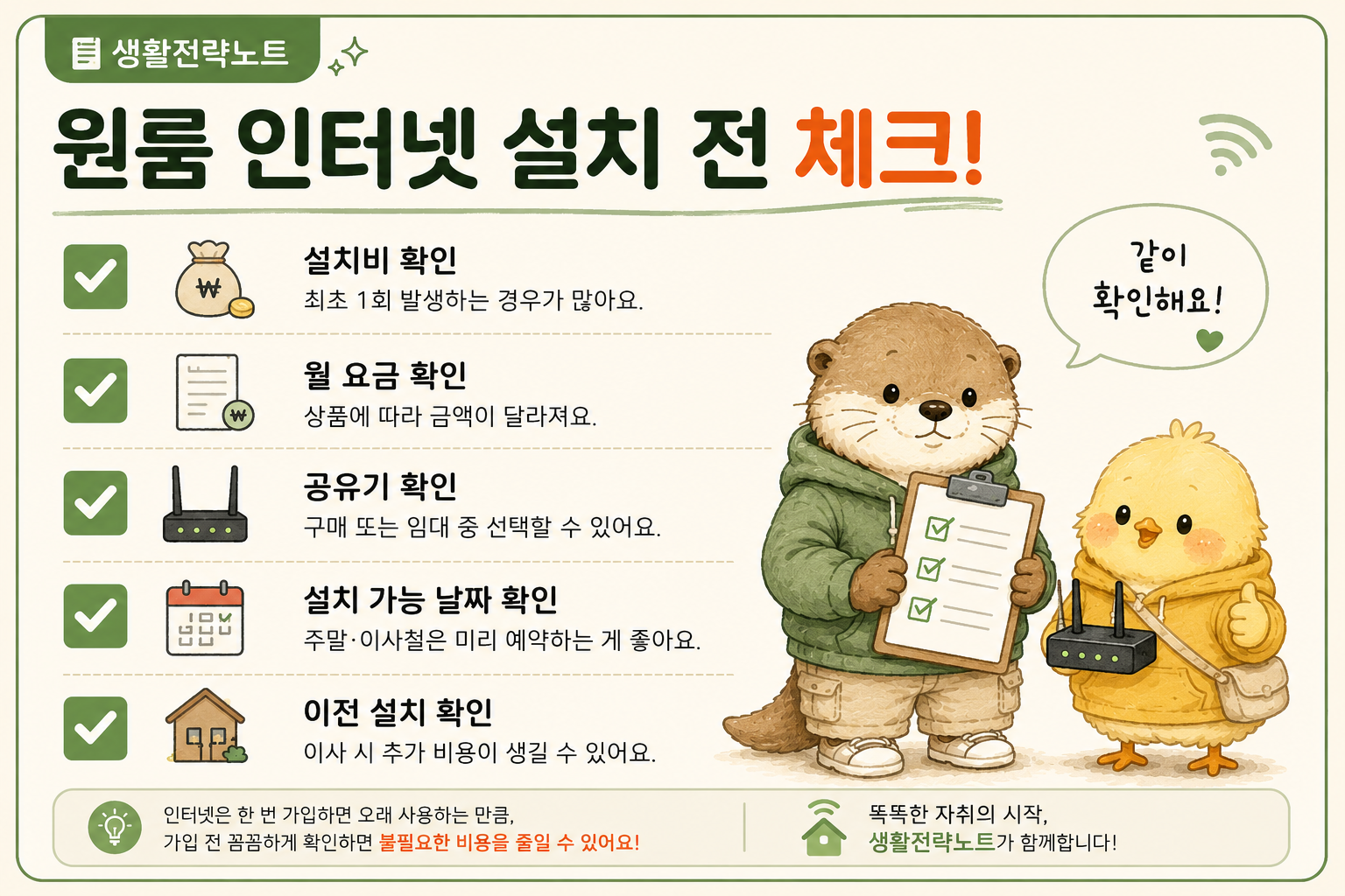원룸 인터넷 설치 전 확인해야 할 페크리스트 정보카드