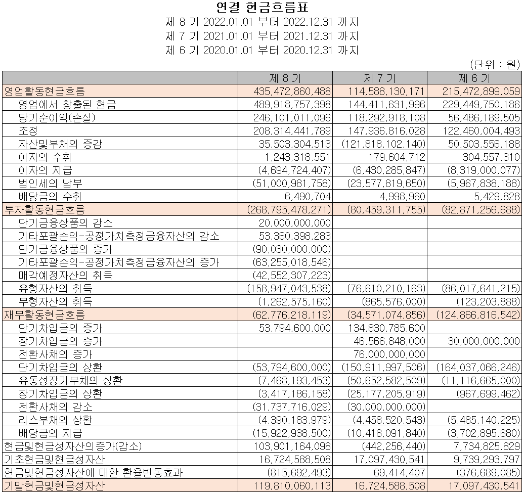 심텍 - 현금흐름표