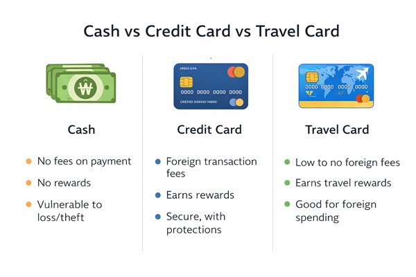 현금, 신용카드, 트레블로그 비교